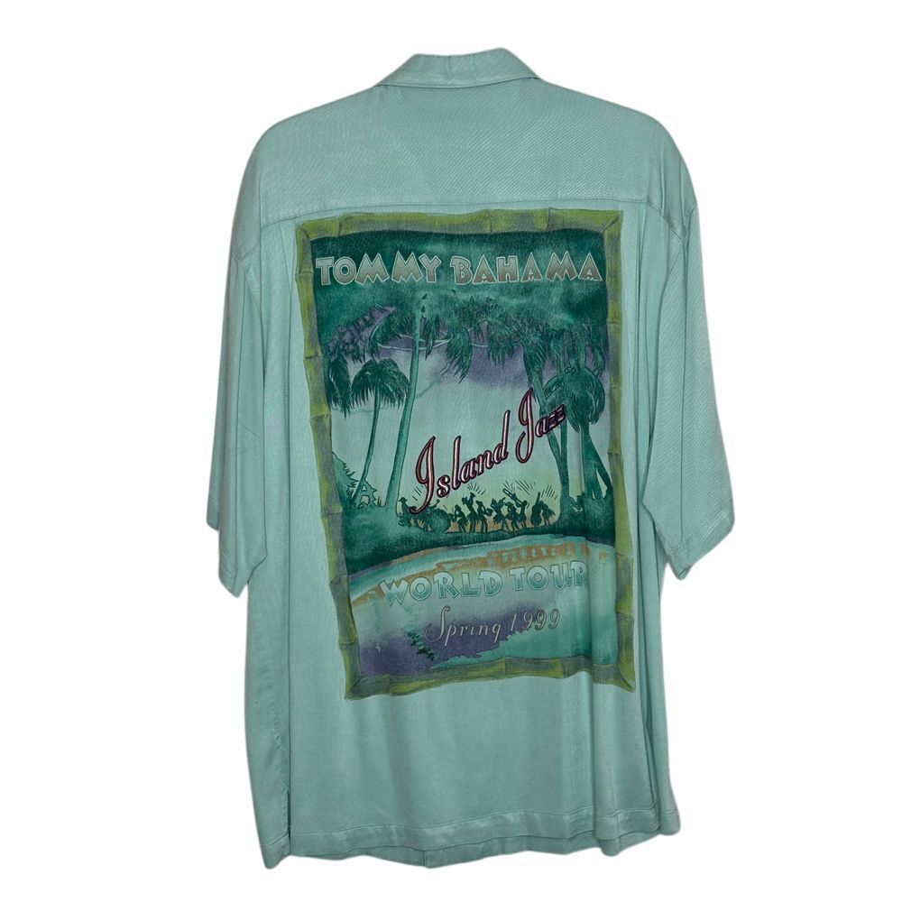 Vintage 90s Tommy Bahama Island‎ Jazz World Tour 1999 Camp Shirt Size M Blue